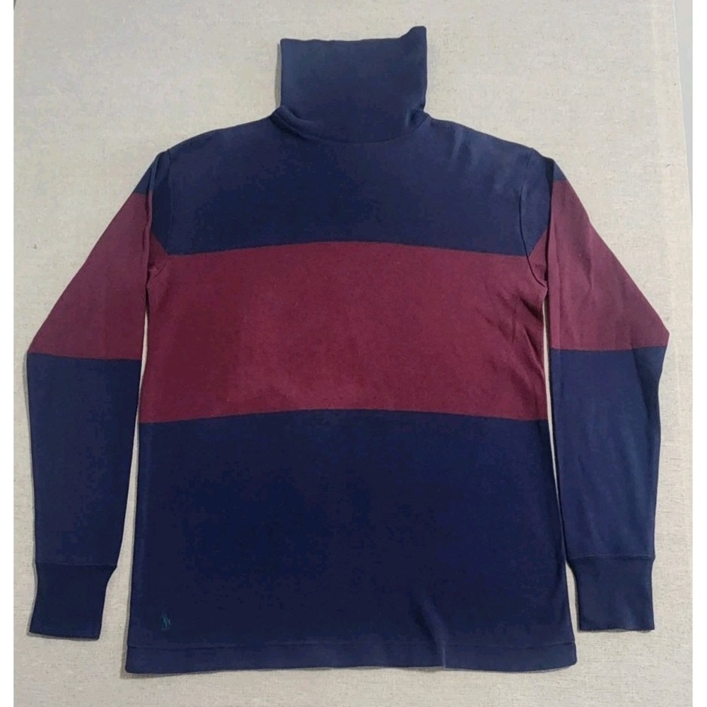 VTG Ralph Lauren Striped Rugby Colorblock Shirt Turtle‎ Neck Men's Small